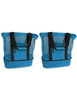 Mesh Picnic Tote Bags with Insulated Compartment - PACK OF TWO - Blue