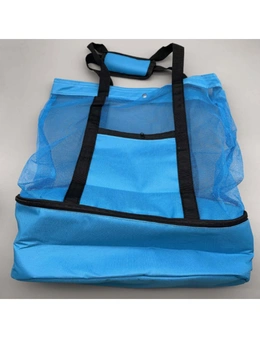Mesh Picnic Tote Bags with Insulated Compartment - PACK OF TWO - Blue