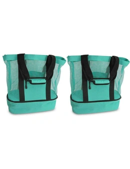 Mesh Picnic Tote Bags with Insulated Compartment - PACK OF TWO - Green