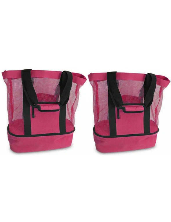 Mesh Picnic Tote Bags with Insulated Compartment - PACK OF TWO - Pink, hi-res image number null