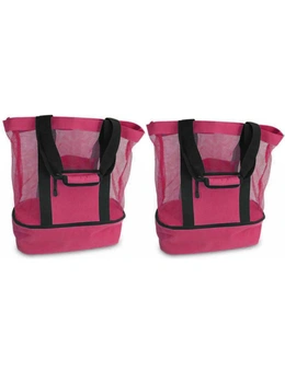 Mesh Picnic Tote Bags with Insulated Compartment - PACK OF TWO - Pink