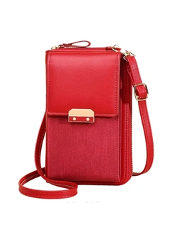 Crossbody Bag with zipper and Card Slots - Red
