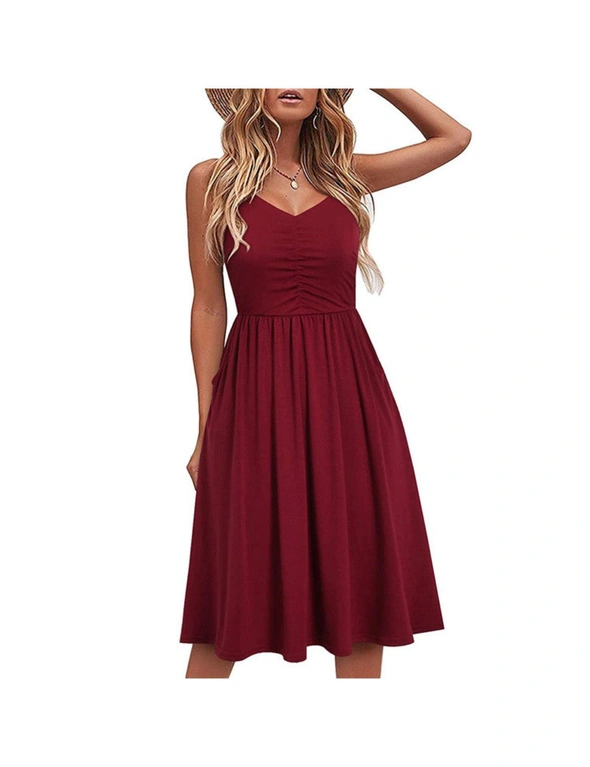 Casual Swing Sundress - Wine Red, hi-res image number null