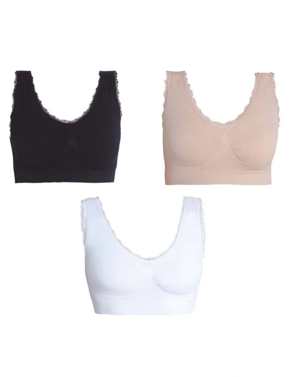 Seamless Bra 3-pack - Black, White, Skin - L - Super Soft Comfort Stretch Fabric That Conforms To Your BodyFor Money, hi-res image number null