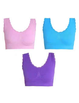 Seamless Bra 3-pack - Pink, Blue, Purple - L - Super Soft Comfort Stretch Fabric That Conforms To Your BodyFor Money