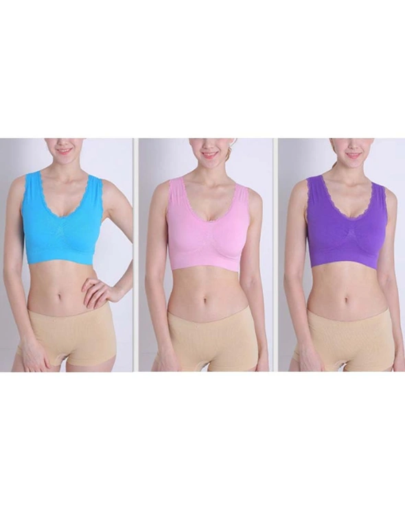 Seamless Bra 3-pack - Pink, Blue, Purple - L - Super Soft Comfort Stretch Fabric That Conforms To Your BodyFor Money, hi-res image number null