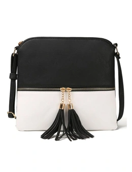 Crossbody Tassel Bag - Black with White