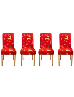 Christmas Dining Chair Covers - Red reindeer - 4 set