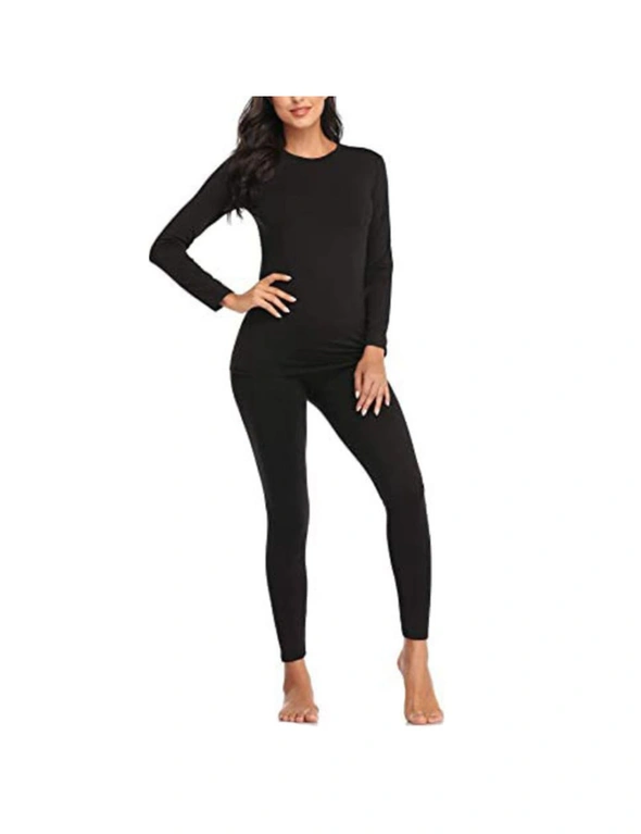 Ultra Soft Thermal Underwear Long Johns with Fleece lining  - Black, hi-res image number null