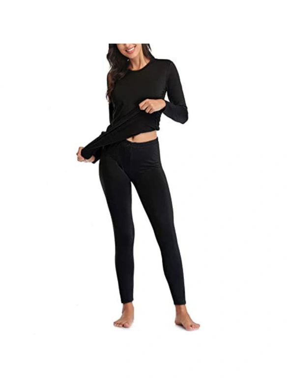 Ultra Soft Thermal Underwear Long Johns with Fleece lining  - Black, hi-res image number null
