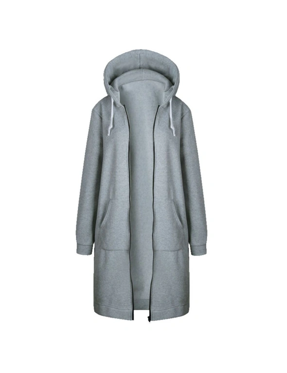 Womens Casual Pockets Zip Up Hoodie - Light Grey, hi-res image number null