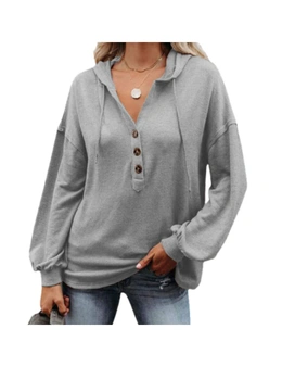 Women's Deep V Neck Drawstring Sweatshirt Hoodies  - Grey