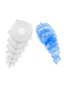 Silicone Stretchable Lids 12pcs - 6x Transparent Round Shape , 6x Blue Rectangle Shape