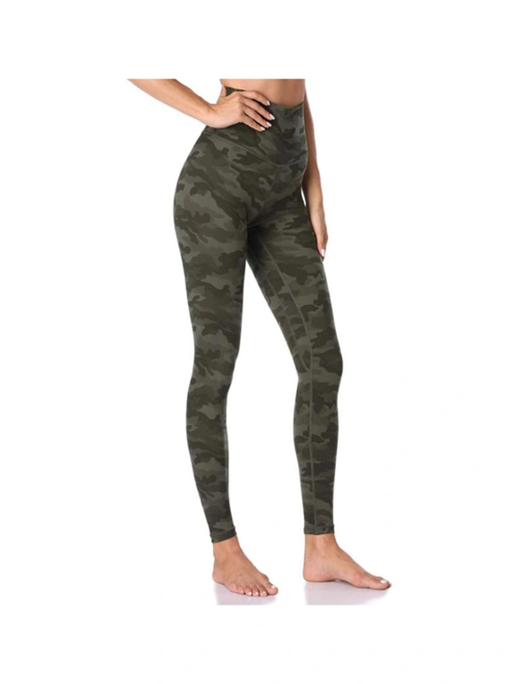 Slim Tummy Control High Waisted Pattern Leggings - Army Green Camouflage, hi-res image number null