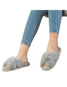Cross Band Soft Plush Fleece Slippers, Open-toe design Cozy, Chic, Elegant