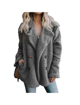 Womens  Teddy Coat Fleece Hoodie - Light Grey