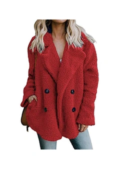 Womens  Teddy Coat Fleece Hoodie - Red