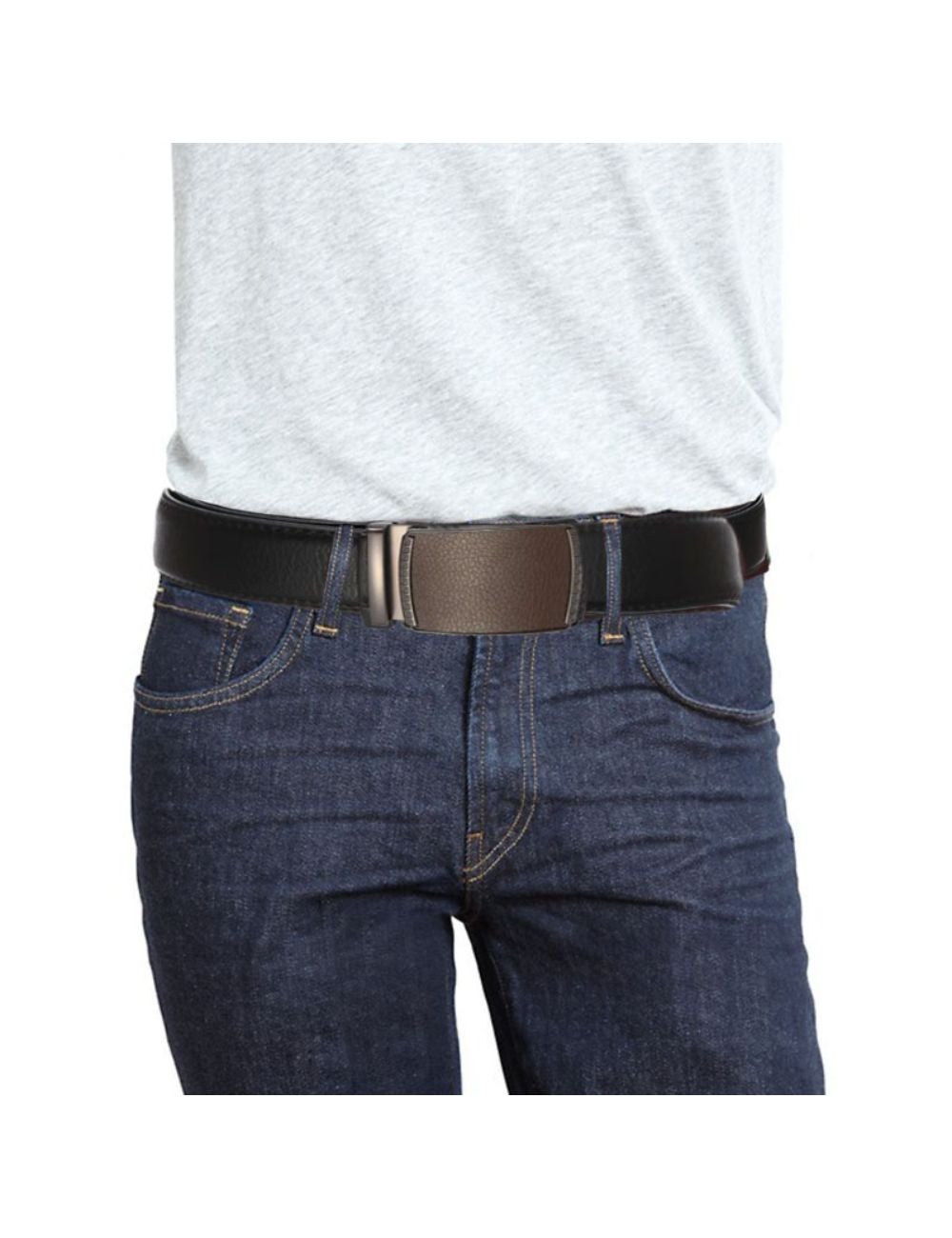 Men's Leather Dress Belt Jeans Belt with Click Buckle, Adjustable Trim ...