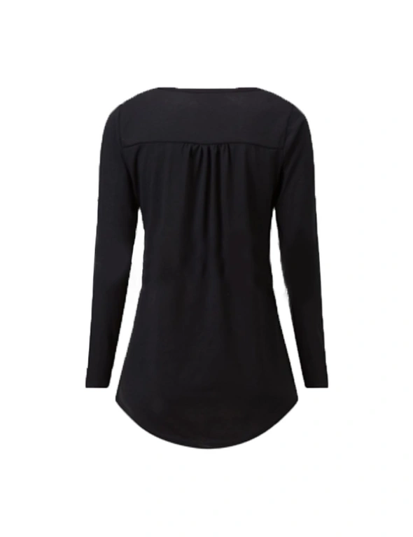 Long Sleeve Tunic Tops With Button Placket - Black - S, hi-res image number null