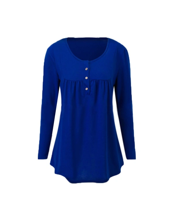 Long Sleeve Tunic Tops With Button Placket - Navy - S, hi-res image number null
