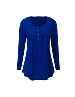 Long Sleeve Tunic Tops With Button Placket - Navy - S