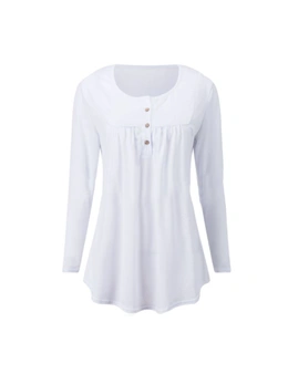 Long Sleeve Tunic Tops With Button Placket - White - S