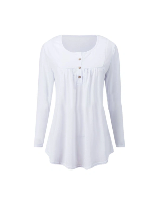 Long Sleeve Tunic Tops With Button Placket - White - S, hi-res image number null
