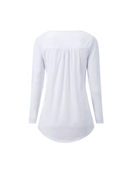 Long Sleeve Tunic Tops With Button Placket - White - S