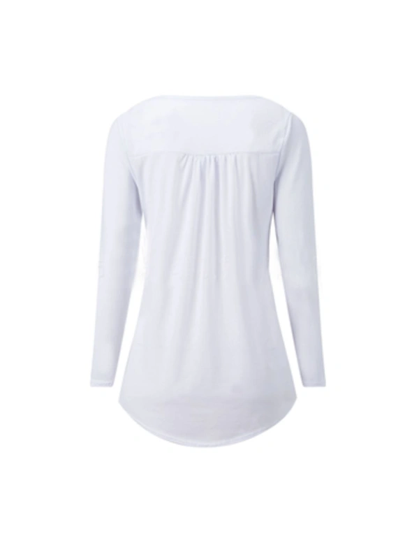 Long Sleeve Tunic Tops With Button Placket - White - S, hi-res image number null