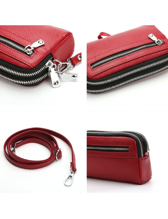 Genuine Leather Shoulder Bag With Front Pocket Zipper- Wine Red, hi-res image number null