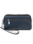 Genuine Leather Shoulder Bag With Front Pocket Zipper- Blue, hi-res