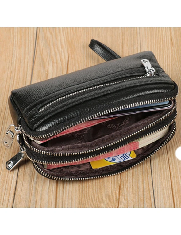 Genuine Leather Shoulder Bag With Front Pocket Zipper- Blue, hi-res image number null