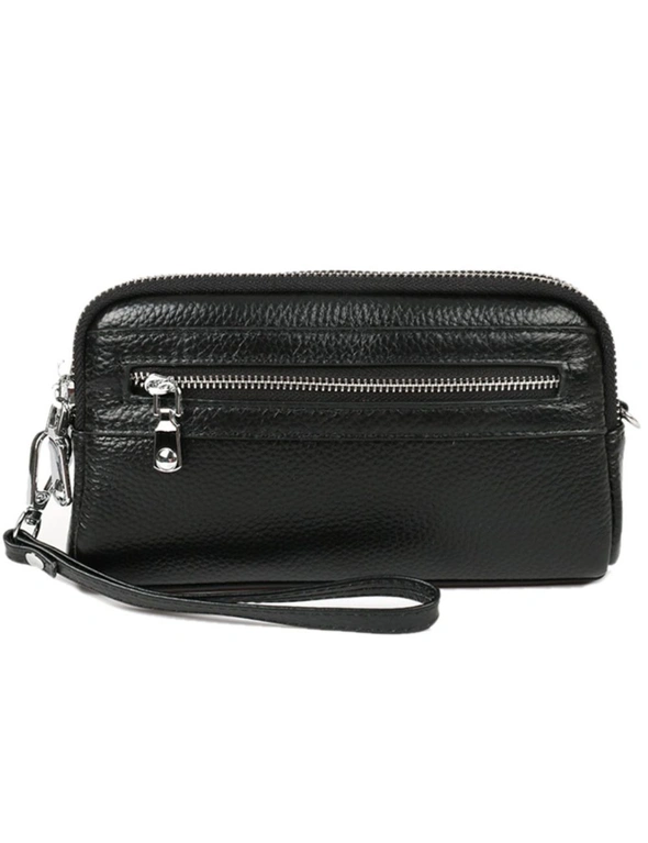 Genuine Leather Shoulder Bag With Front Pocket Zipper- Black, hi-res image number null