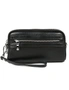 Genuine Leather Shoulder Bag With Front Pocket Zipper- Black, hi-res