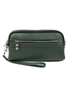 Genuine Leather Shoulder Bag With Front Pocket Zipper- Dark Green, hi-res