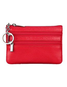Ladies Coin Bag Genuine Leather With Three Zipper Pockets