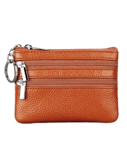 Ladies Coin Bag Genuine Leather With Three Zipper Pockets