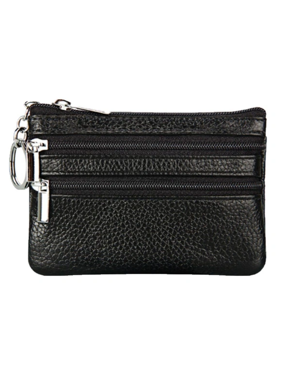 Ladies Coin Bag Genuine Leather With Three Zipper Pockets, hi-res image number null