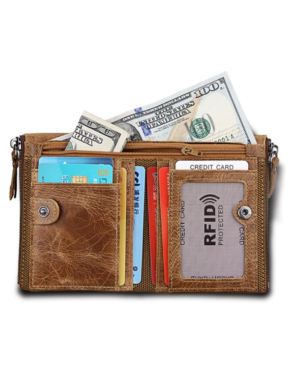 Mens RFID Wallet With Zipper And Credit Card Slots - Brown  Brown, hi-res image number null