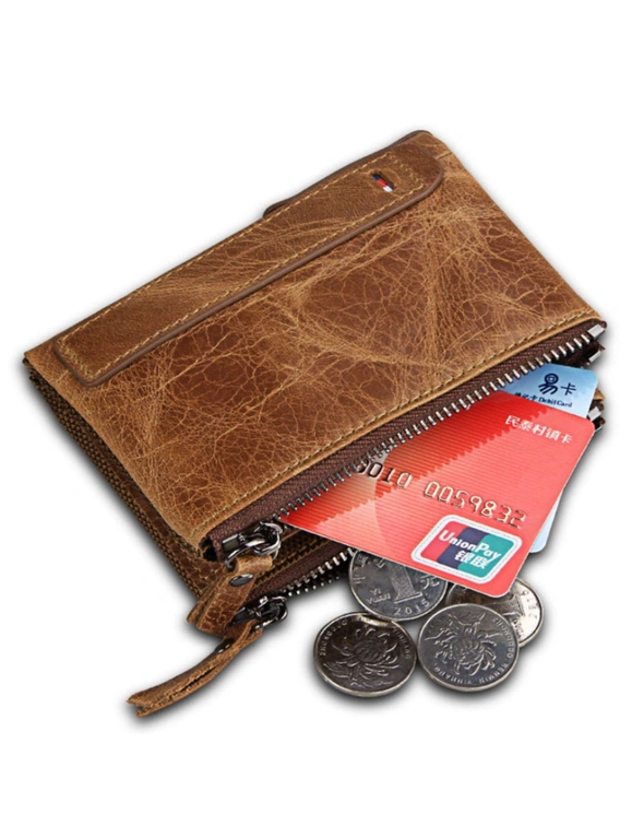 Mens RFID Wallet With Zipper And Credit Card Slots - Brown  Brown, hi-res image number null
