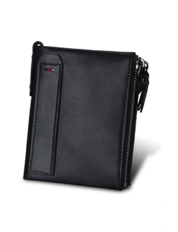 Mens RFID Wallet With Zipper And Credit Card Slots - Black  Black