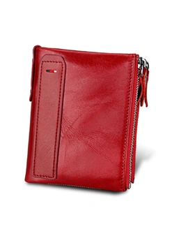 Mens RFID Wallet With Zipper And Credit Card Slots - Red  Red
