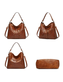 3pcs Bag Set - Shoulder Bag, Messenger Bag, Wallet Clutch - Brown