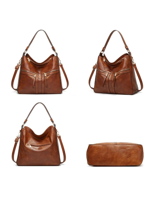 3pcs Bag Set - Shoulder Bag, Messenger Bag, Wallet Clutch - Brown, hi-res image number null