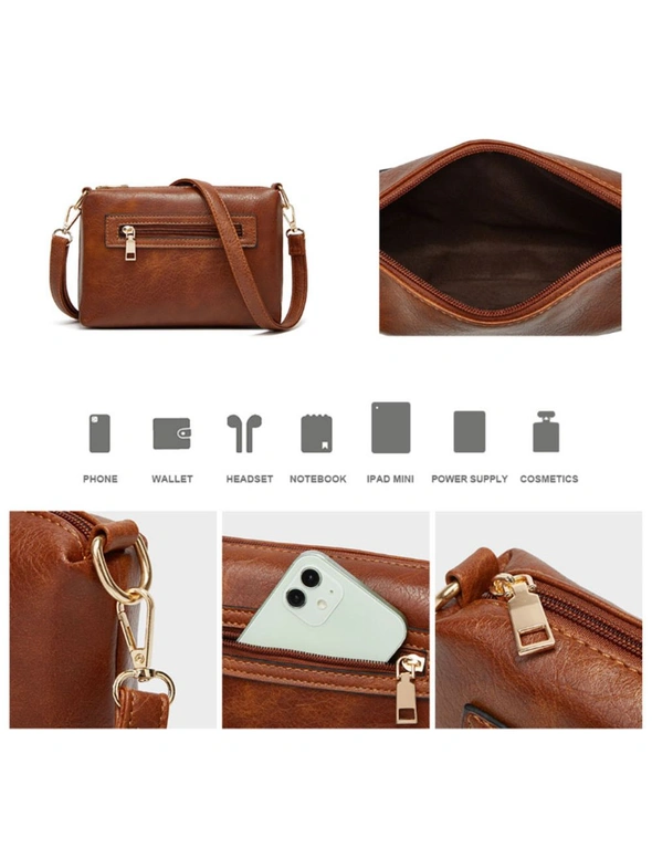 3pcs Bag Set - Shoulder Bag, Messenger Bag, Wallet Clutch - Brown, hi-res image number null