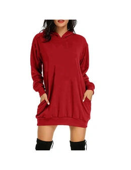Women's Longsleeve Hoodies with Pockets - Red-S