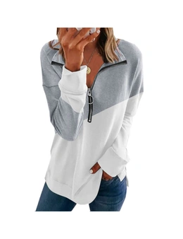 Women's Color Block Pullover Sweater - Gray-S