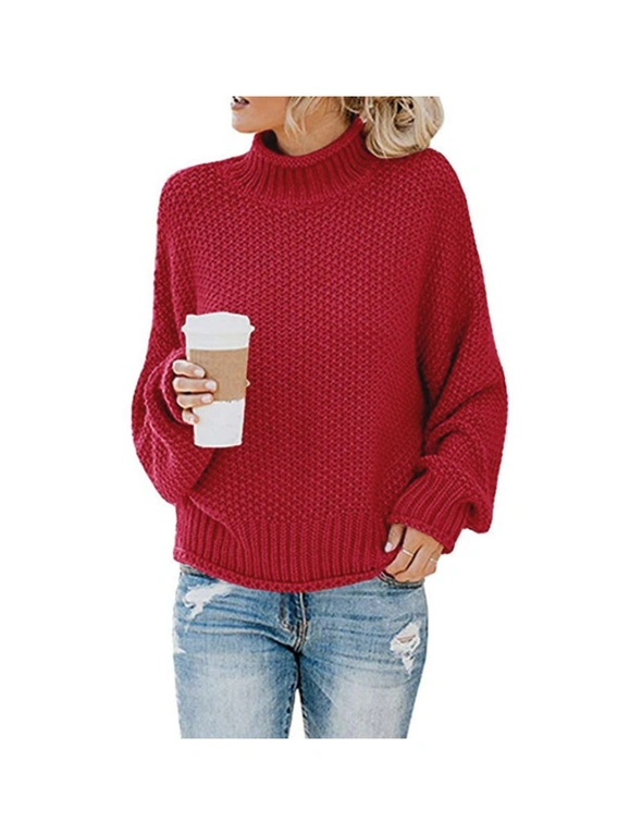 Women's Turtleneck Sweater - Wine Red, hi-res image number null
