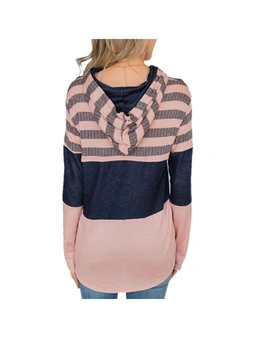 Women's Pullover Hoodie Long Sleeve Sweatshirts - Pink-S