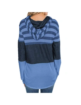 Women's Pullover Hoodie Long Sleeve Sweatshirts - Blue-S